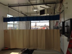 tan industrial divider curtain with clear window
