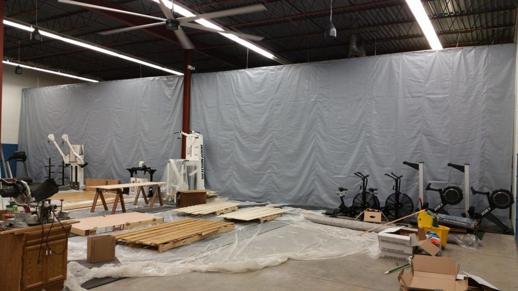large gray warehouse curtain