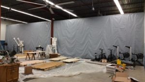 large gray warehouse curtain