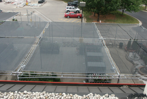 Aerial view black greenhouse roof tarp